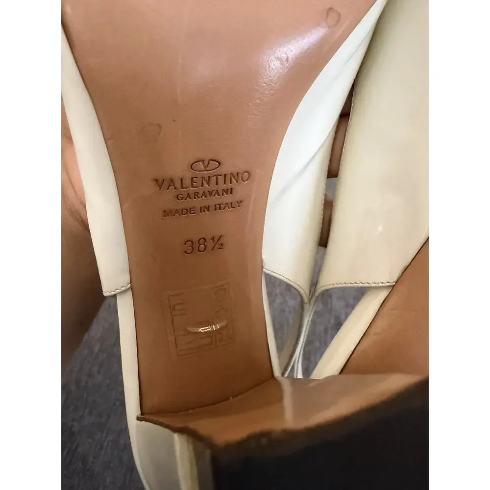Valentino Garavani Slingback Heel Open Toe Bow Top Gold Block Heel 38 1/2